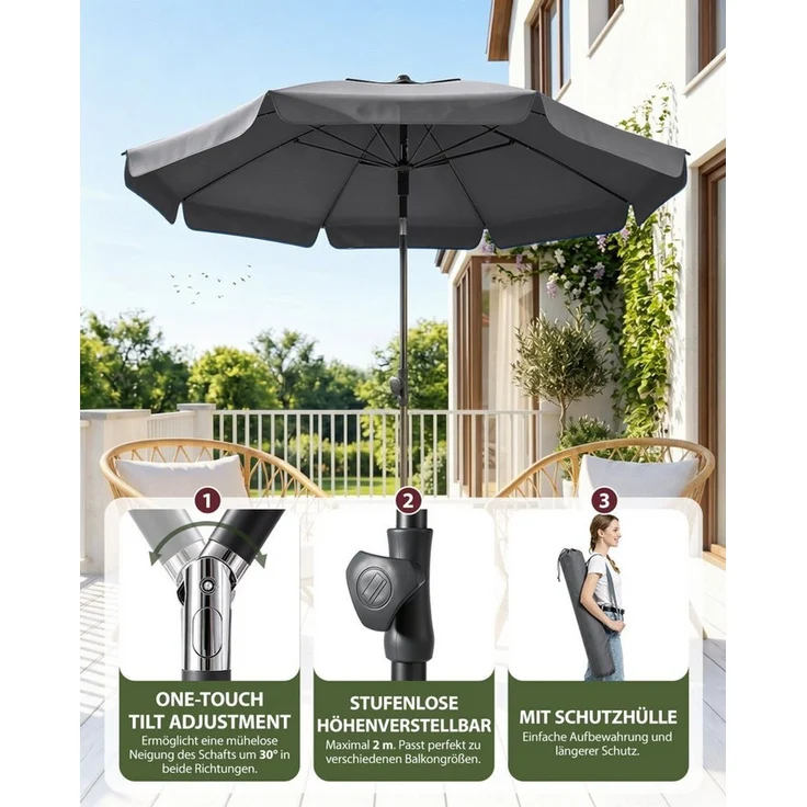 SUNULA Sonnenschirm 180 cm Balkon Balkonschirm mit Schutzhülle Gartenschirm mit Knickbar, Gartenschirm Höhenverstellbarem, UPF 50+ UV-Schutz – Bild 2