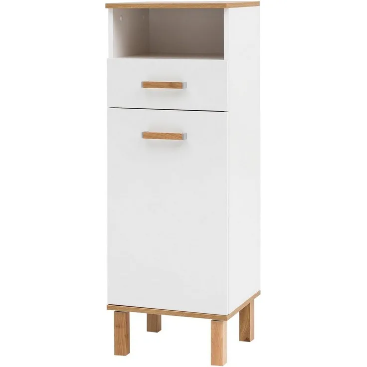 Schildmeyer Padua Highboard, Weiß Glanz/Eiche Landhaus Dekor, ca. 40,4 x 35,0 x 114,5 cm