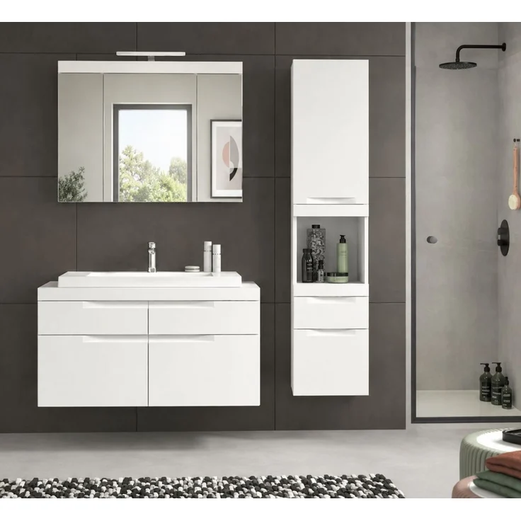 Badmöbel Set mit Waschbecken Gusto in weiß matt 4-teilig 153 cm – Bild 5