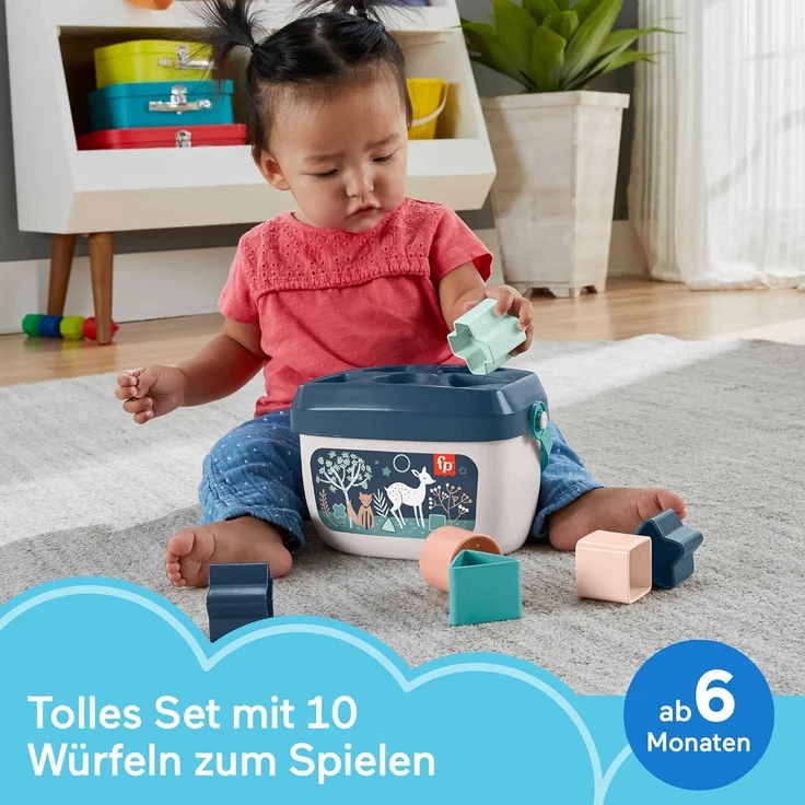 Fisher-Price HJP20 - Babys erste Bausteine – Marineblaues Kitz, Set mit 10 Bausteinen zum Stapeln und Sortieren, Bauspielzeug, Babyspielzeug für Kleinkinder ab 6 Monaten – Bild 3