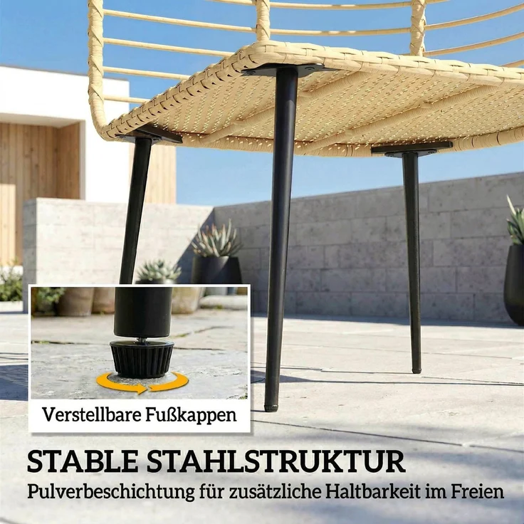 Outsunny Eiersessel, PE-Rattan, Stahl, Beige, 76L x 65B x 147H cm – Bild 8