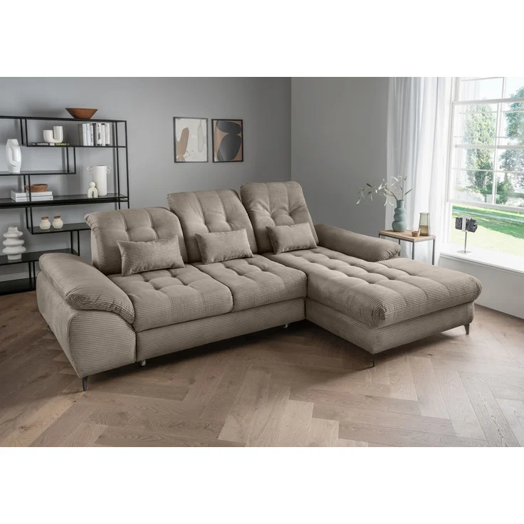 Polsterecke >Devland< Schlaffunktion, Stauraum, Cord grau-braun - 273x105x189cm (BxHxT) – Bild 1