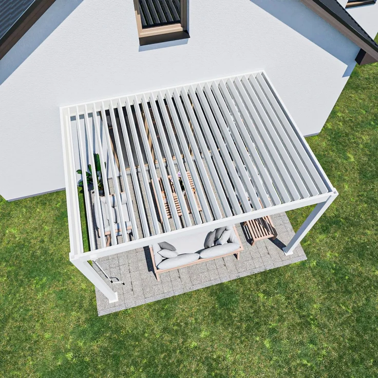 Weide Deluxe | Wand Pergola | Voll Aluminium | 3 x 4 M | Lamellendach weiß – Bild 5