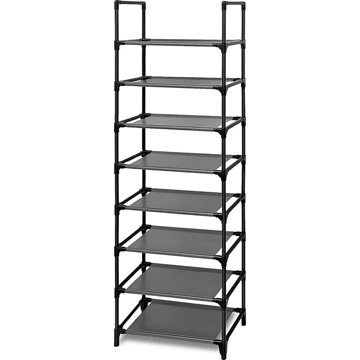 edihome, Schuhregal, 8 Ebenen, (46 x 27 x 141 cm), Schuhschrank Schmal, Schmale und hohe Schuhregale aus Kunststoff, Vertikal, Regal, Show Rack (8 Ebenen) – Bild 1