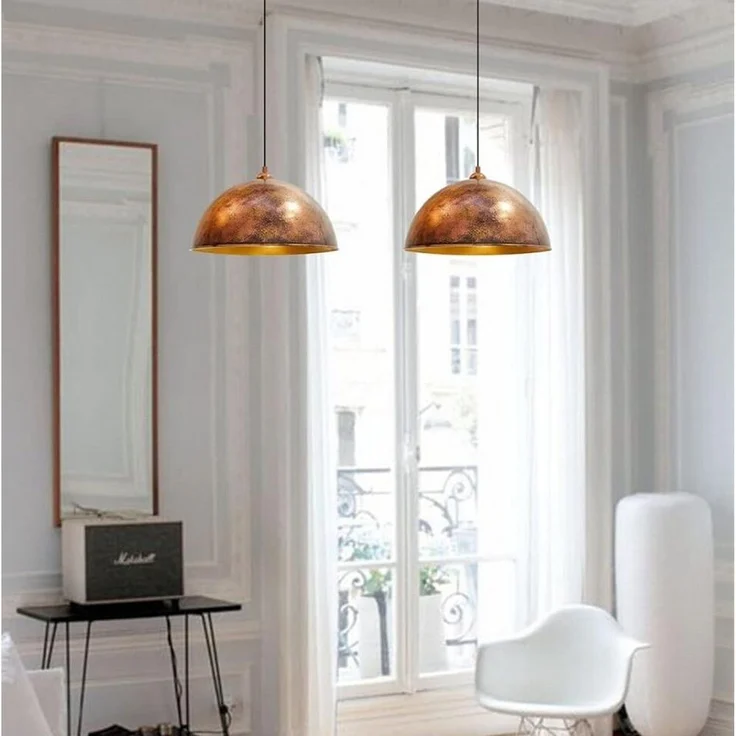 Bamyum Pendelleuchte Hängelampe Kupferfarbe, E27, Handgemalt Vintage Industrial Style Lampe, ohne Leuchtmittel – Bild 3