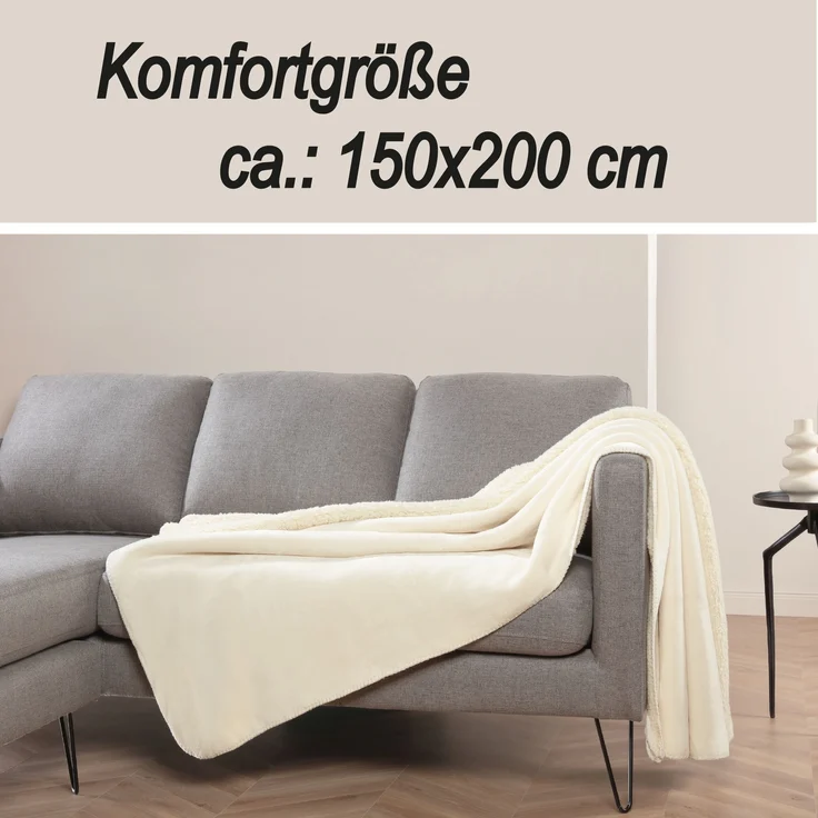 Kuscheldecke "Teddy Fleece" Sherpa/Flanell, 150x200cm Creme – Bild 5