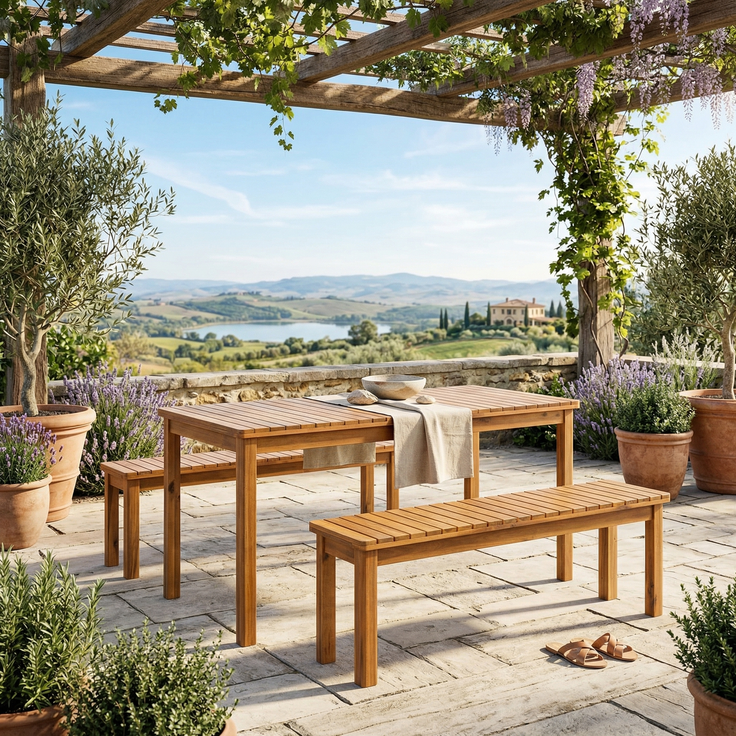3tlg. Gartensitzgruppe Brian aus 100% Akazienholz, Hellbraun – Bild 9
