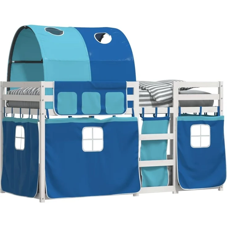 vidaXL Etagenbett mit Vorhängen Blau 75x190 cm Massivholz Kiefer 3284004 – Bild 2