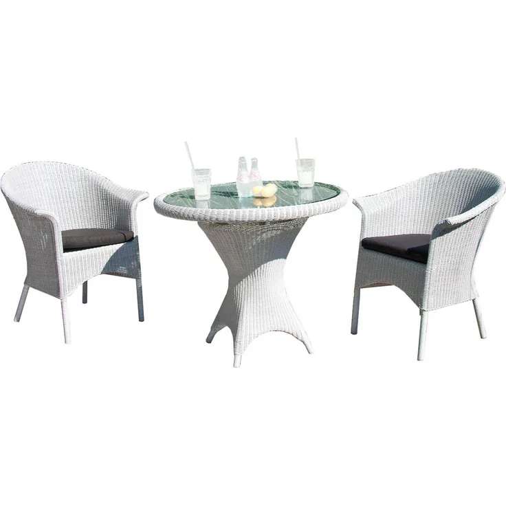 Sonnenpartner 3-teilige Sitzgruppe Cayman & Bonaire Ø 90 cm Polyrattan white-washed Glas Gartenstuhl