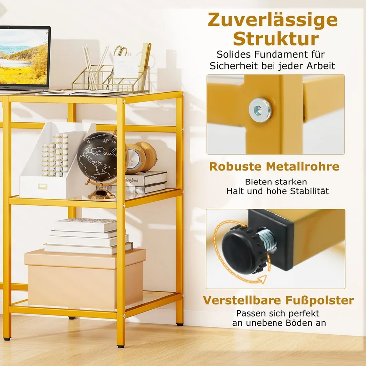 Schreibtisch Computertisch mit gehärtete Glasplatte Schutzglasständer Golden SH975 – Bild 5