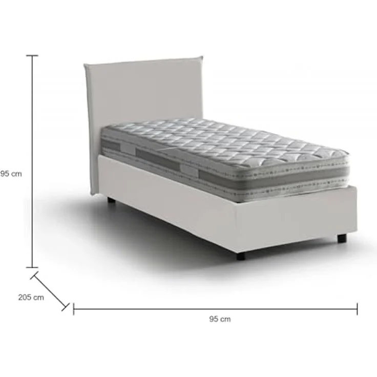 Talamo Italia - Einzelbett Caide, Bettkasten mit Kunstlederbezug, 100 % Made in Italy, seitliche Öffnung, inklusive Matratze 80 x 190 cm, Weiß – Bild 2