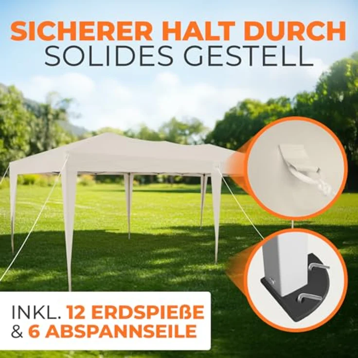 Kronenburg Faltpavillon wasserdicht Pavillon, Gartenzelt, 3x6 m - mit UV Schutz 50+, Champagner – Bild 6