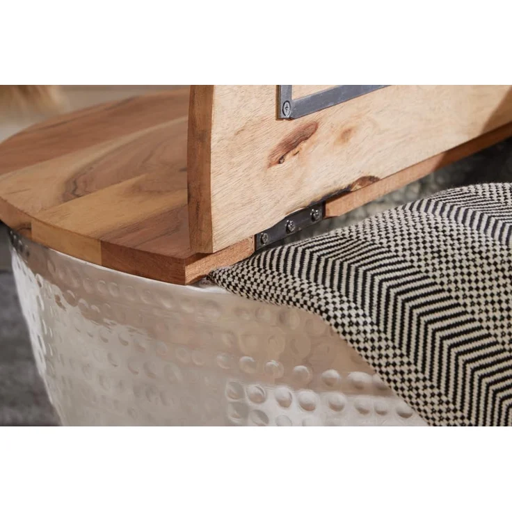 riess-ambiente Couchtisch ORIENT STORAGE Ø60cm natur / silber (Einzelartikel, 1-St), Wohnzimmer · rund · Massivholz · Metall · mit Stauraum · Hammerschlag – Bild 6
