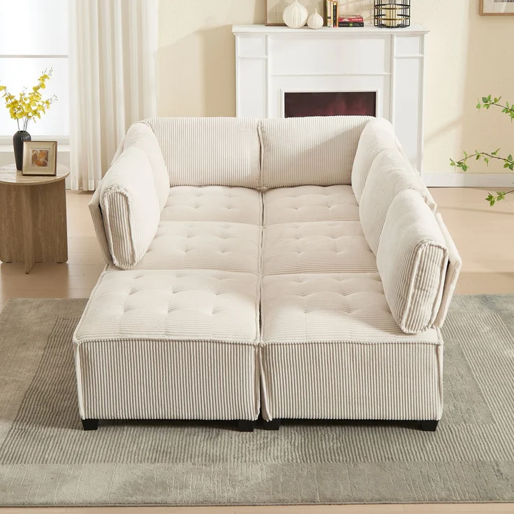 Modulares 6-Sitzer Sofa B 308 x T 154 x H 81,99 cm aus Cord, als U-, L-Form oder Schlafsofa – Bild 2