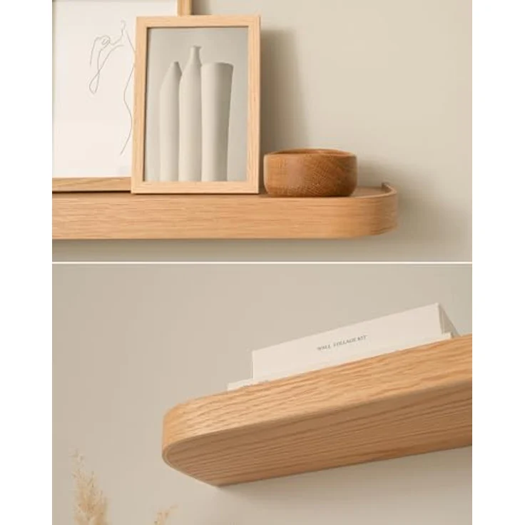 Kazai.® Wandregal-Set 'Toke' | 3 Hängeregale in Echtholz-Veneer | Schwebendes Holzregal als Wanddeko und Ablage für Bad, Wohnzimmer, Küche, Schlafzimmer und mehr | Eiche – Bild 7