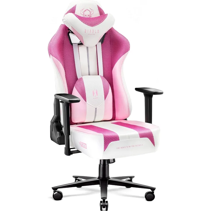 Diablo X-Player Gaming Stuhl Bürostuhl Schreibtischstuhl Stoff 3D Armlehnen Ergonomisches Design Nacken/- Lendenkissen Marshmallow Pink Normal (L) – Bild 1