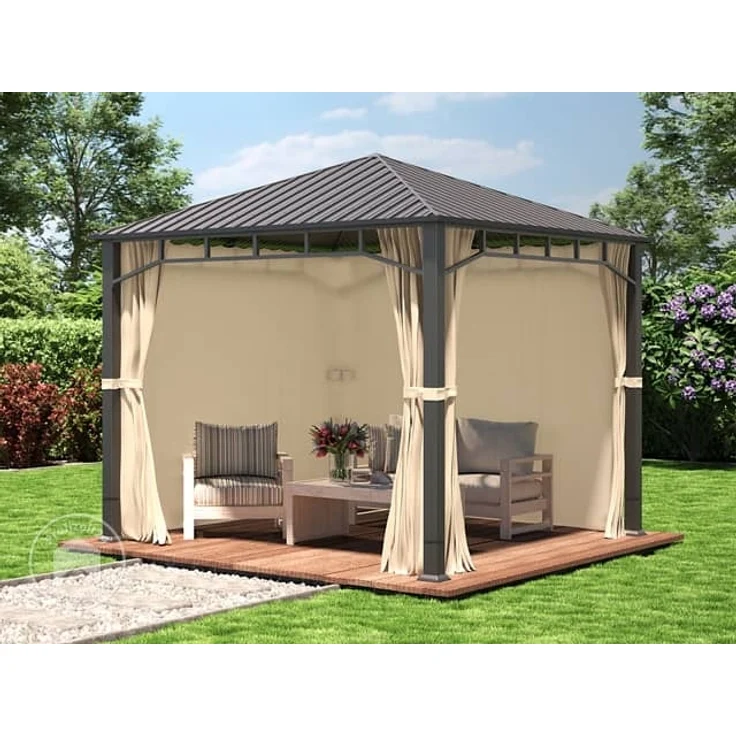 Gartenpavillon 3x3 m Stahldach Hardtop 4 Seitenteile in Champagner, Pfosten 9x9 cm – Bild 3