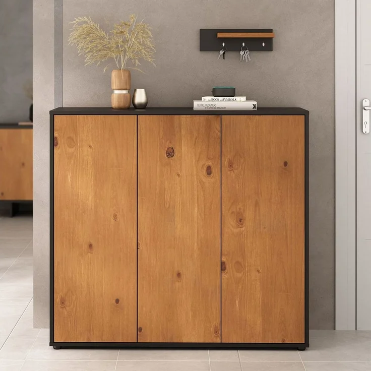 IDIMEX Schuhschrank MIRAN Schuhkommode platzsparend mit 3 Türen Schwarz/Eiche Finish – Bild 5