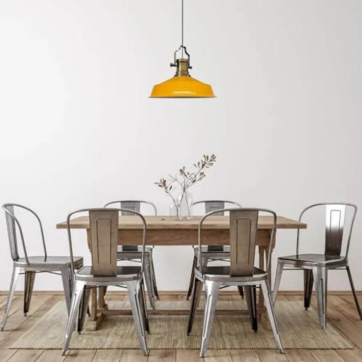 bamyum Asletl Pendelleuchte Dunkelgelb, Hängelampe Industrial aus Metall Ø41 cm, E27 für Küche und Esszimmer – Bild 5