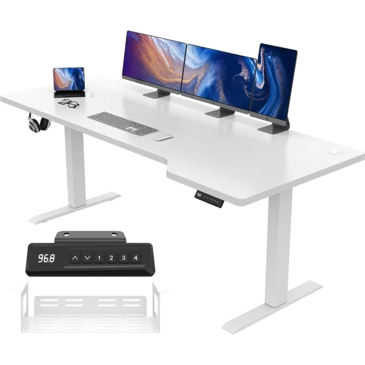 JUMMICO HöHenverstellbarer Schreibtisch Weiß 180x85 cm L-förmiger Schreibtisch Höhenverstellbar Elektrisch,Ergonomie Gaming Tisch mit Haken (Weiß) – Bild 1