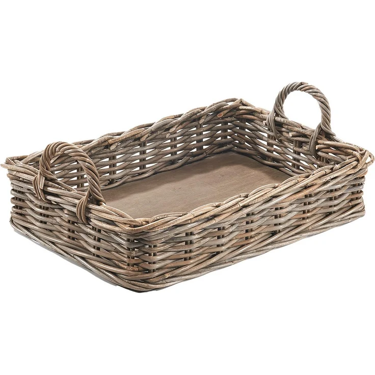 Kobolo Tablett Dekotablett Serviertablett aus Rattan kubu grey, Serviertablett Holzt, Holz, (Stück, 1-tlg, Stück), mit Holzboden - 56x38x12 cm – Bild 5