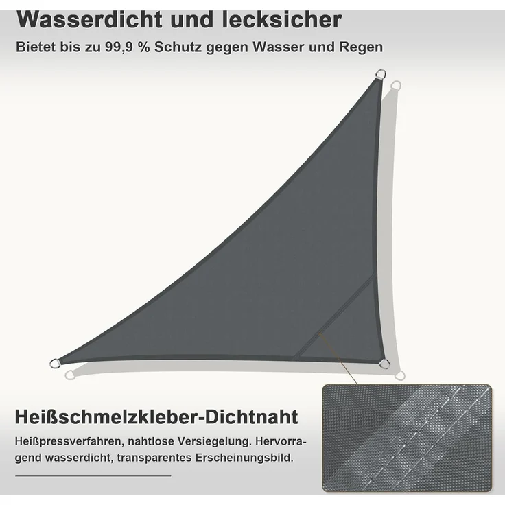 HENG FENG Sonnensegel Wasserdicht Dreieckig 4 x 4 x 5.65 m,Sonnenschutz Wetterfest PES Polyester,Windschutz Wasserabweisend mit 95% UV-Schutz für Balkon Garten Terrasse,Anthrazit – Bild 7