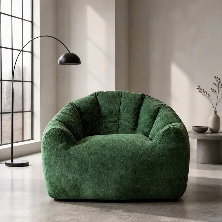 Sitzsack, Flanell, rund, mit ergonomischer Kontur & komprimierter Verpackung, 99x86,3x64,7 cm, Grün – Bild 2