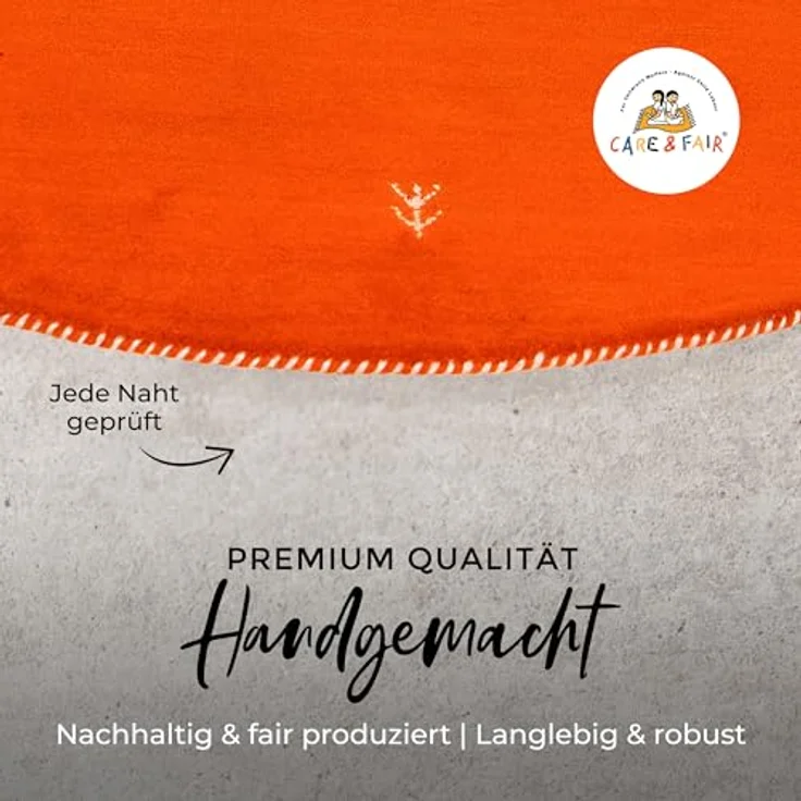 carpetfine 'Gabbeh Uni' Wollteppich, reine Wolle, Orange, ⌀ 150 cm – Bild 4