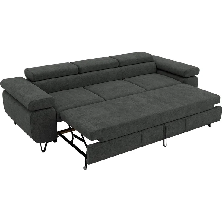 Polstersofa PETER, Sofa 3-Sitzer mit Schlaffunktion, verstellbaren Armlehnen und Kopfstütze, Gepolsterte Couch, Wellenfeder - Dunkelgrau Struktur – Bild 7