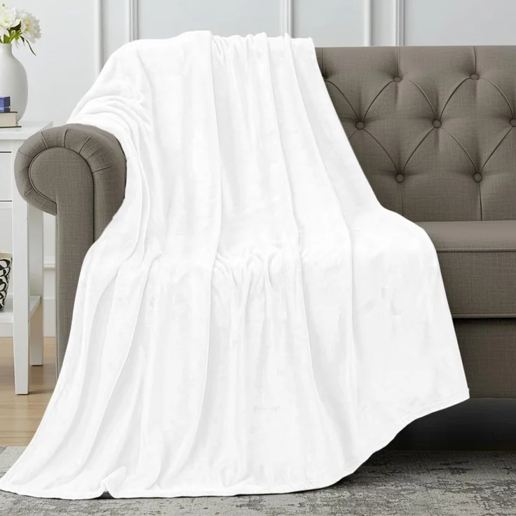 Utopia Bedding Fleecedecke Leichte Decke für Bett, Couch oder Sofa, Geeignet für alle Jahreszeiten [152x127 cm, Weiß]