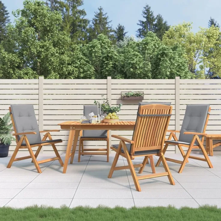 vidaXL Verstellbare Klappstühle mit Kissen, 4-teilig, Massivholz Teak 3196464