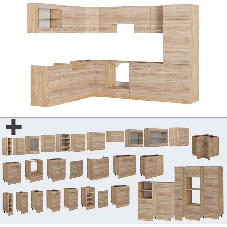 Eckküche R-Line Sonoma/Goldkraft Eiche 287 x 60 cm , AP Marmor Vicco – Bild 6