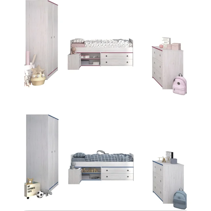 Jugendzimmer-Set >Smoozy 21< (4-teilig), Bett, Nachtschrank, Kleiderschrank, Kommode, Kiefer weiss – Bild 3