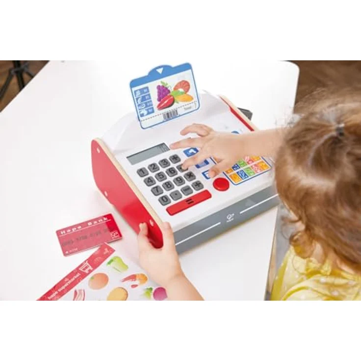 Hape Spielkasse mit Sound und Scanner, Kaufladenzubehör für Kinder ab 3 Jahren, inkl. Solartaschenrechner und 9 Geldmünzen – Bild 2