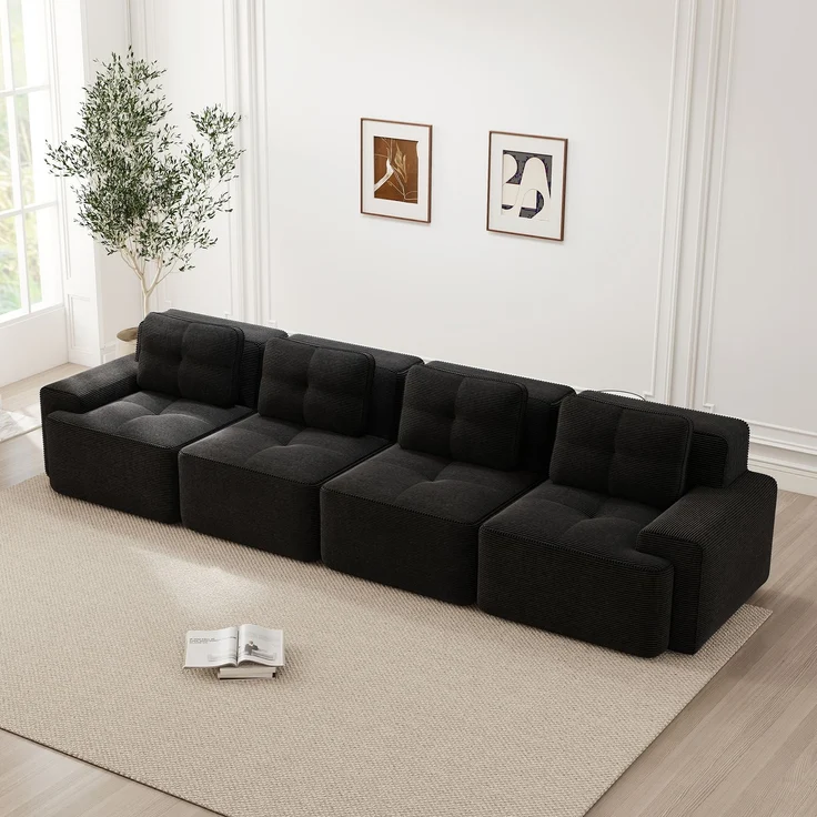 Modulares Sofa aus Cord mit boneless Design, schwarz – Bild 3