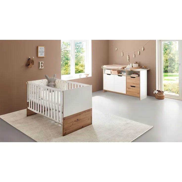 Babymöbel-Sparset »Maxim« 2-teilig, Wickelkommode, Kinderbett, Artisan Oak / Kreideweiß, Arthur Berndt