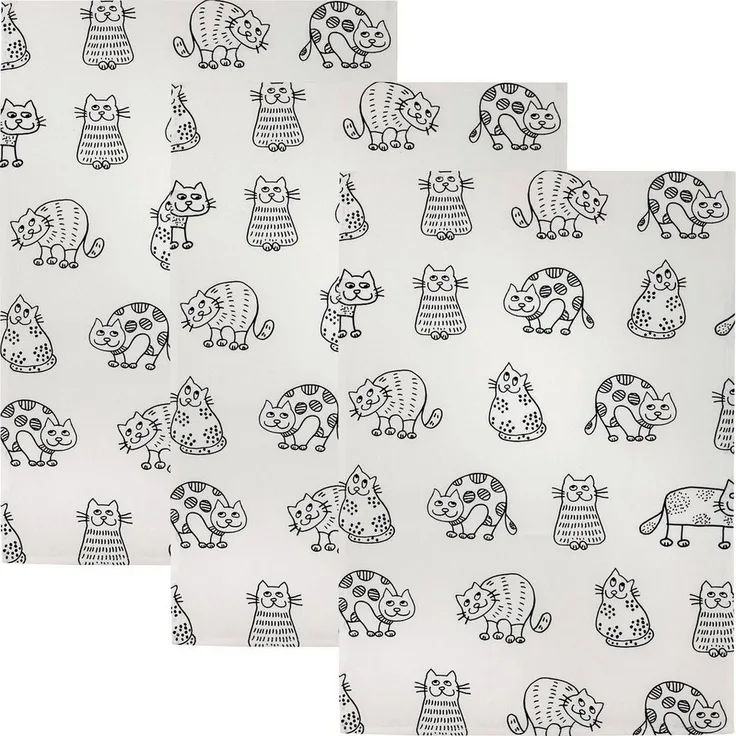 Kracht Geschirrtuch Geschirrtuch "Katzenreihe" 3er-Pack, Halbleinen Motiv