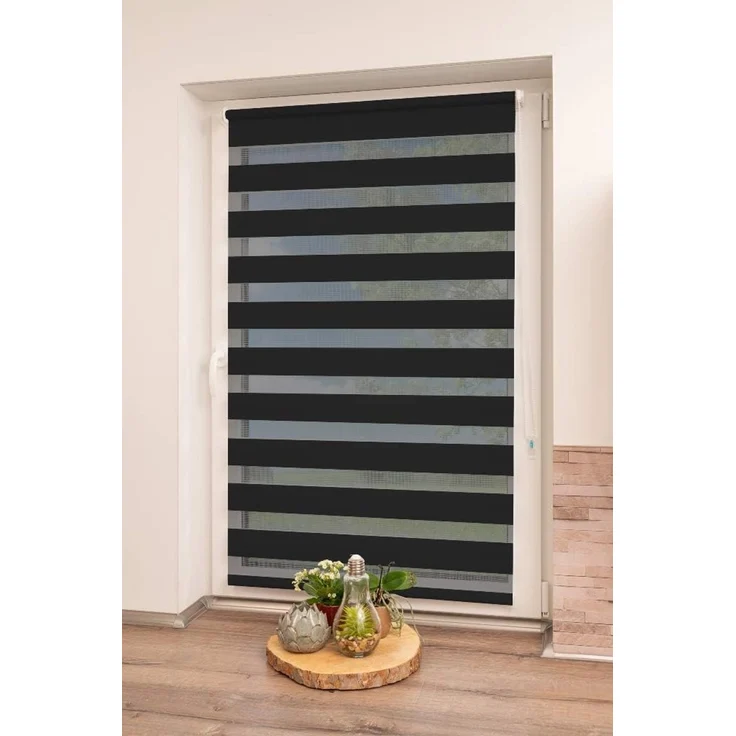 K-Home Klemmfix Doppelrollo Madrid ohne Bohren Schwarz 55x150 cm (B x L) – Bild 1
