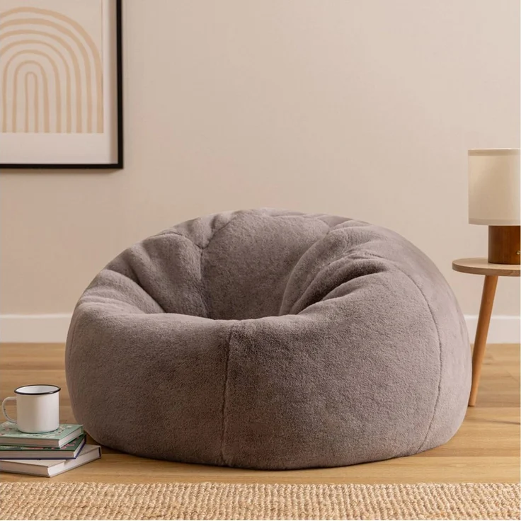 Icon Kingston Kunstfell Sitzsack, Hellgrau, Sitzsack Erwachsene mit Füllung, Bean Bag, Flauschig Sessel, Lounge Sessel, Lounge Stuhl, Schlafzimmer, Wohnzimmer, Wohnzimmer Möbel – Bild 3