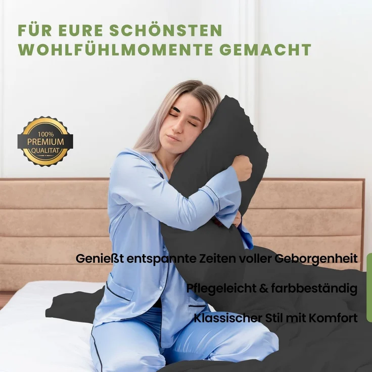 Julido Jersey Bettwäsche 155x220 80x80 Baumwolle Set Druckknopf weich Anthrazit – Bild 8
