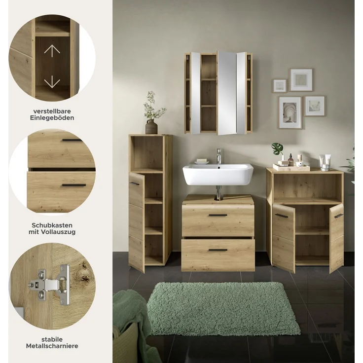 Badkombination (B/H/T: 180x185x30 cm) in Artisan Oak Nachbildung und Artisan Oak Nachbildung – Bild 7