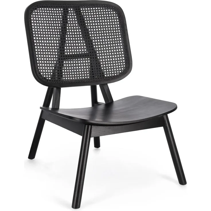 Sessel Sevya aus Teakholz, skandinavischer Stil mit Rattan-Rückenlehne, schwarz, von Bizzotto