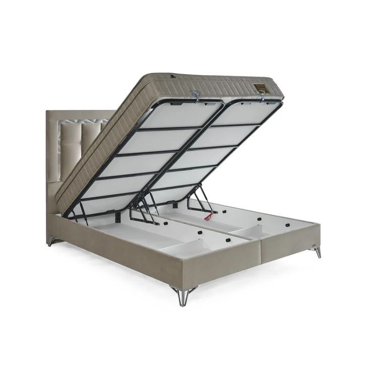 Schlafzimmer-Set "Tiva" – Bett mit Bettkasten und Matratze , Nachttisch, Bettbank-Beige – Bild 4