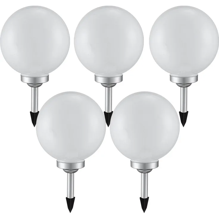 5er Set LED Solarleuchte, Kugel weiß, H 62 cm