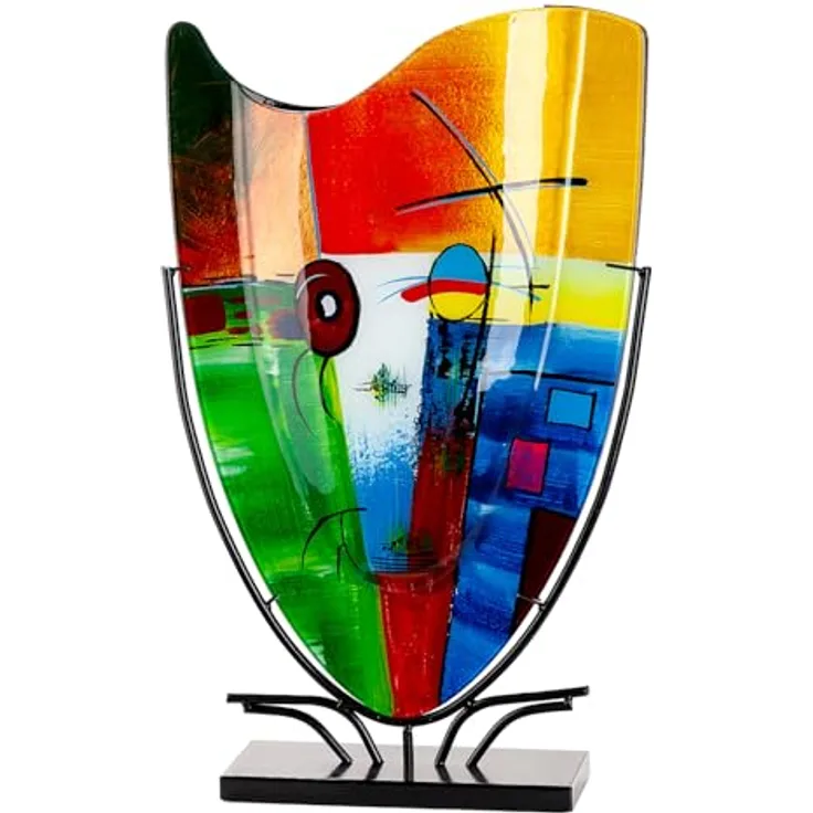 GILDE Glas Art Bodenvase Milano, handbemalt, Mehrfarbig glänzend, Höhe 57cm x Breite 35cm, nicht wasserdicht
