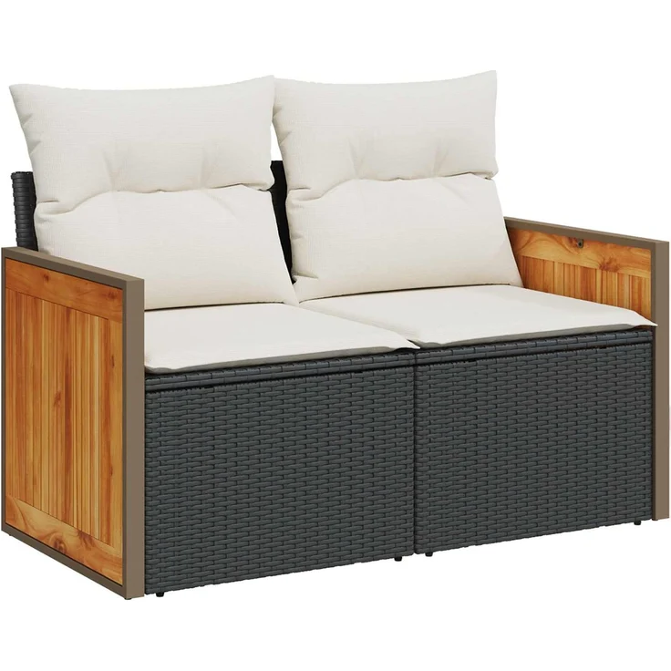 vidaXL Sofa Set 5 stk. Schwarz und Cremeweiß Polyrattan und Stahl 3447960 – Bild 3