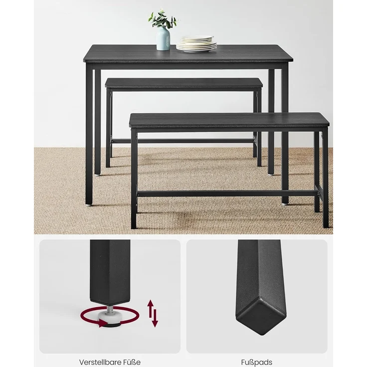 Vasagle Esstisch, Küchentisch-Set, 110 x 70 x 75 cm, mit 2 Bänken je 97 x 30 x 50 cm, Metallgestell, für Küche, Wohnzimmer, Esszimmer, Industrie-Design, von Songmics KDT070 – Bild 5
