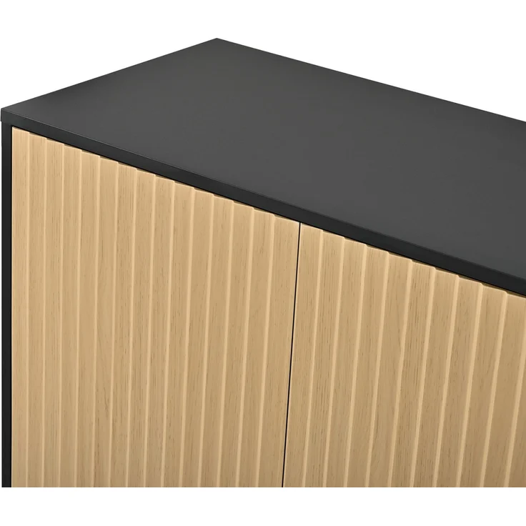 DESVIAE Sideboard Natur/Schwarz aus MDF/Spanplatte – 160x75x40 cm – 4 Türen, verstellbare Einlegeböden – Bild 9