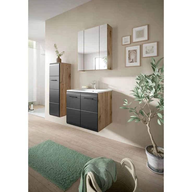 Badkombination (B/H/T: 60x185x46 cm) in schwarz matt und Nox Oak Nachbildung – Bild 5