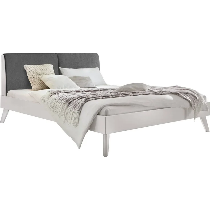Hasena Polsterbett Simone Trento Weiß mit Kopfteil Pace grey 140x200 cm, Fußhöhe 20 cm MDF weiss deckend – Trento – Bild 1